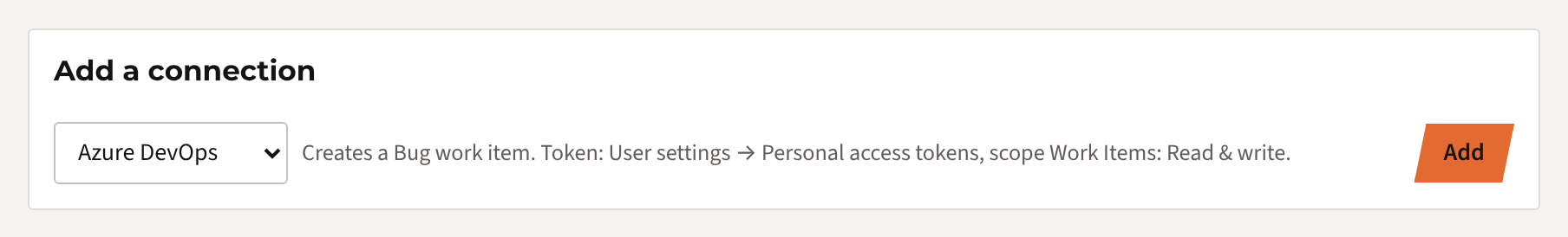 Add a connection, with Azure DevOps selected and the Add button